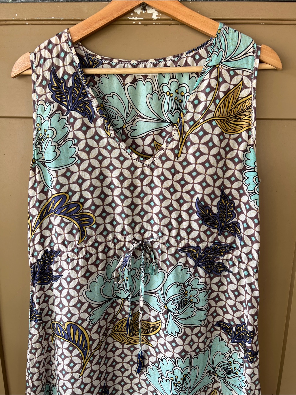 Lola Australia Silk Sleeveless Maxi Dress Tile Print Empire Waist — image 2 of 8